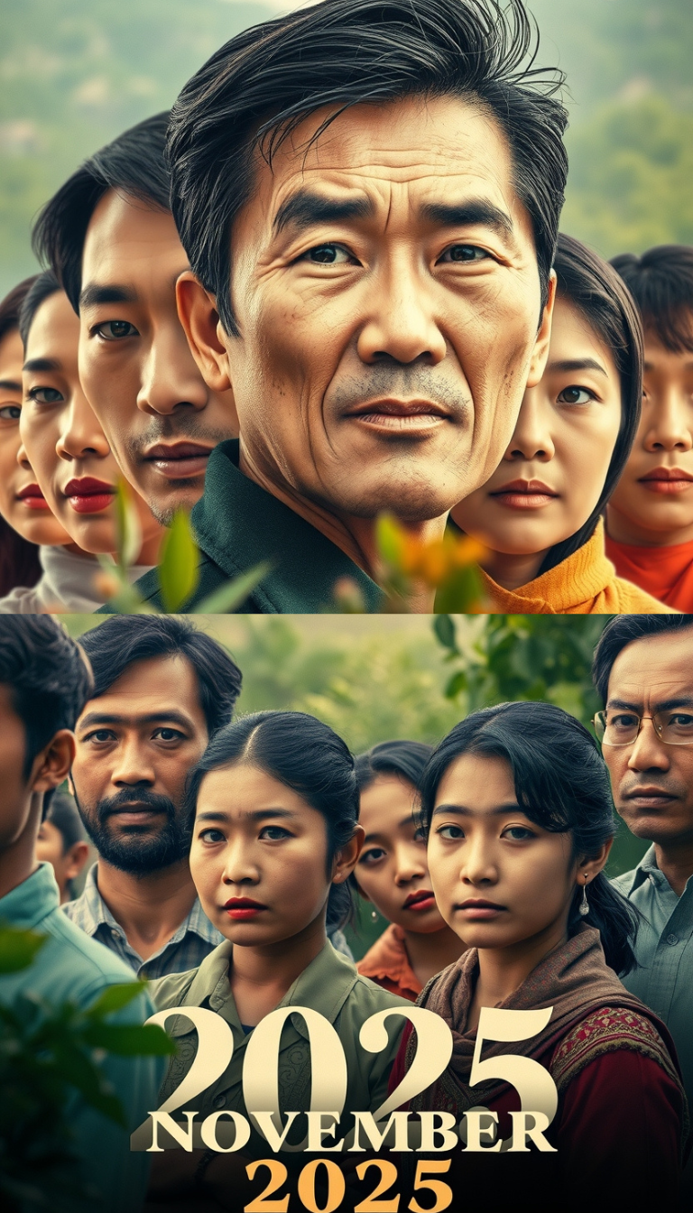 A cinematic portrait photograph of November 2025 holidays and National observances, set against a backdrop of earthy tones and lush greenery, symbolizing sustainability and ecology, with subtle hints of cultural heritage and global relations, incorporating elements of nationalism and historical revolutions, shot in a warm and nostalgic color palette, with a shallow depth of field, and a mix of vintage and modern elements, featuring people from diverse ethnicities and age groups, with unique facial features and expressive skin tones, and incorporating subtle text overlays and logos in a classic serif font, in a layout that balances chaos and harmony, with a focus on storytelling and emotional depth, capturing the essence of a world in retrospect, with a sense of hope and unity.